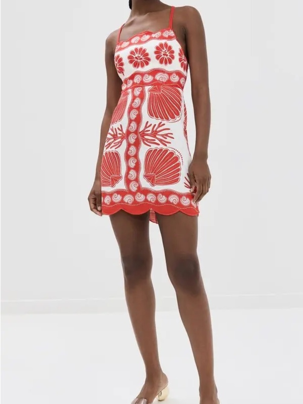 FARM Rio Ainika Shell Print Linen Mini Dress in red and white